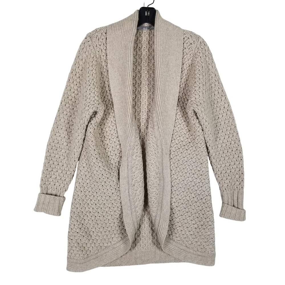 Athleta Cardigan Women Small Oatmeal Wool Yak Hair Open Shawl Collar 243331